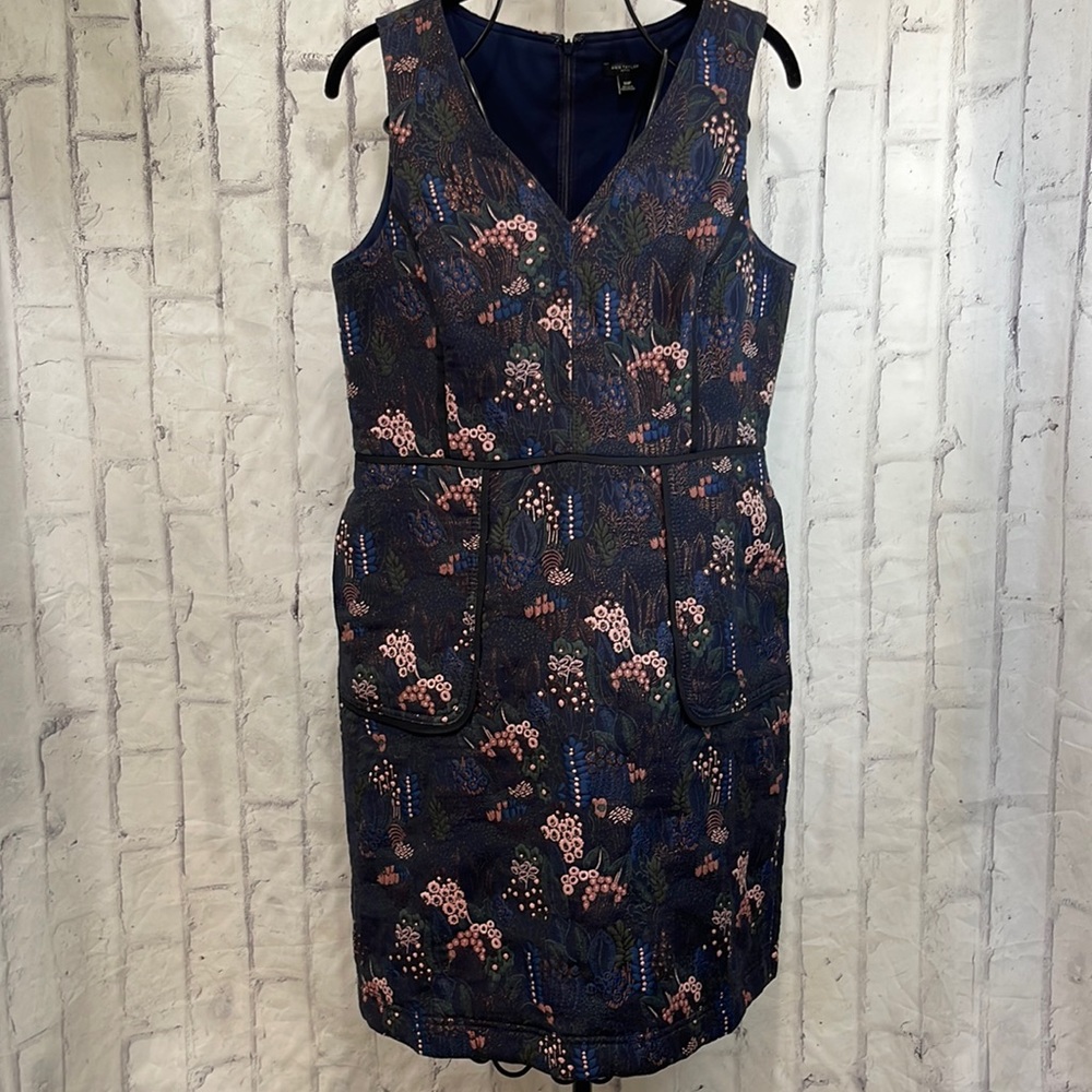 Ann Taylor Sheath Dress Night Garden Floral Jacquard Pockets Lined Sleeveless